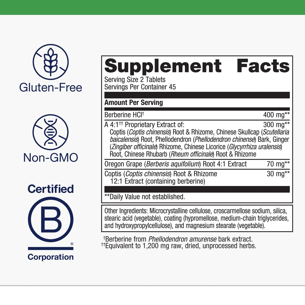 Metagenics CandiBactin-BR bottle label emphasizes Oregon grape and coptis root content