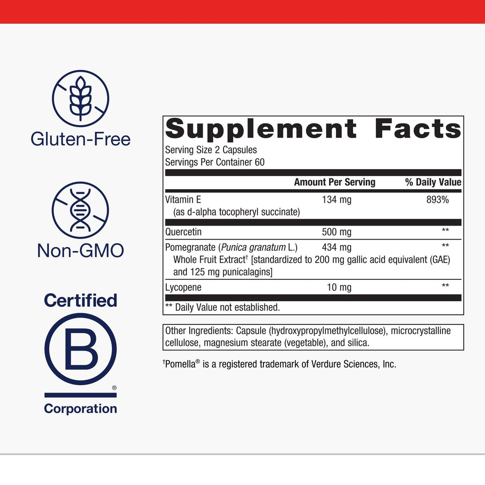 Metagenics CardioLux HDL pomegranate extract image highlights natural ingredients for heart health
