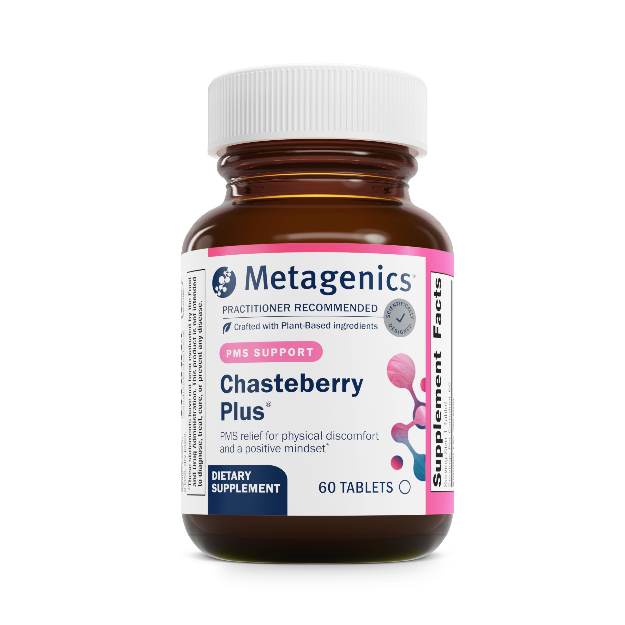 Metagenics Chasteberry Plus bottle-front highlighting herbal blend for hormonal balance.