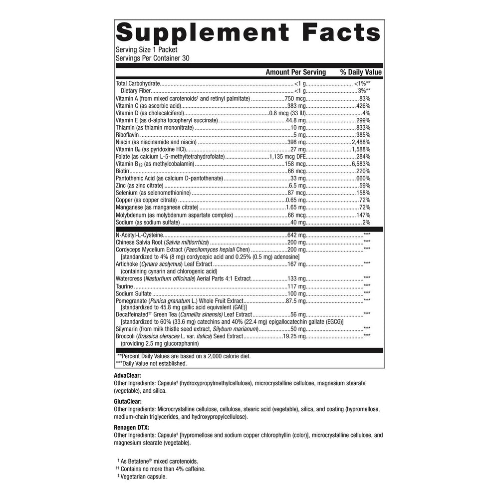 Metagenics Clear Change Daily Essentials label showing ingredients for gut support