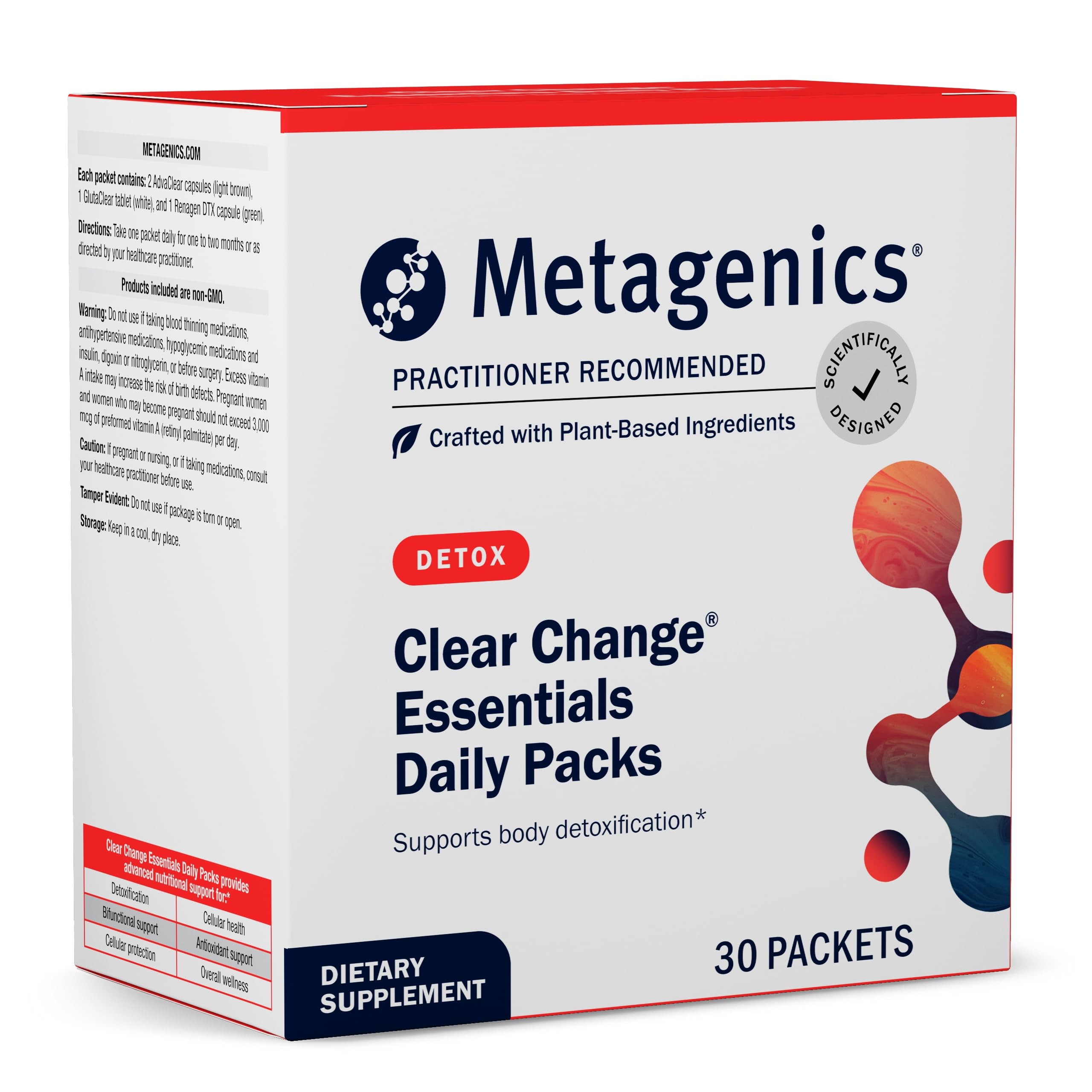 Metagenics Clear Change Daily Essentials packaging with 30 packets for daily detox support