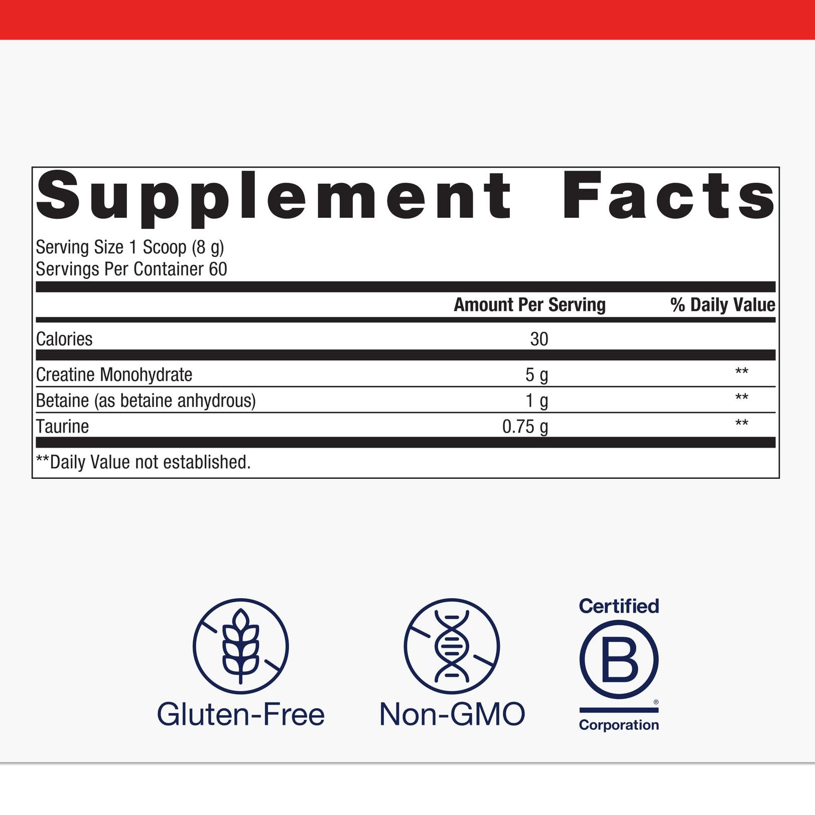Betaine and taurine blend supports hydration and energy.