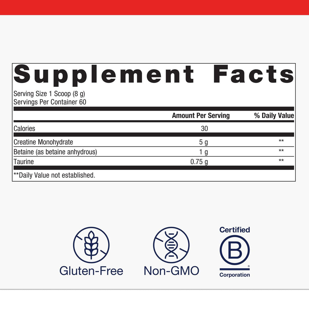Betaine and taurine blend supports hydration and energy.