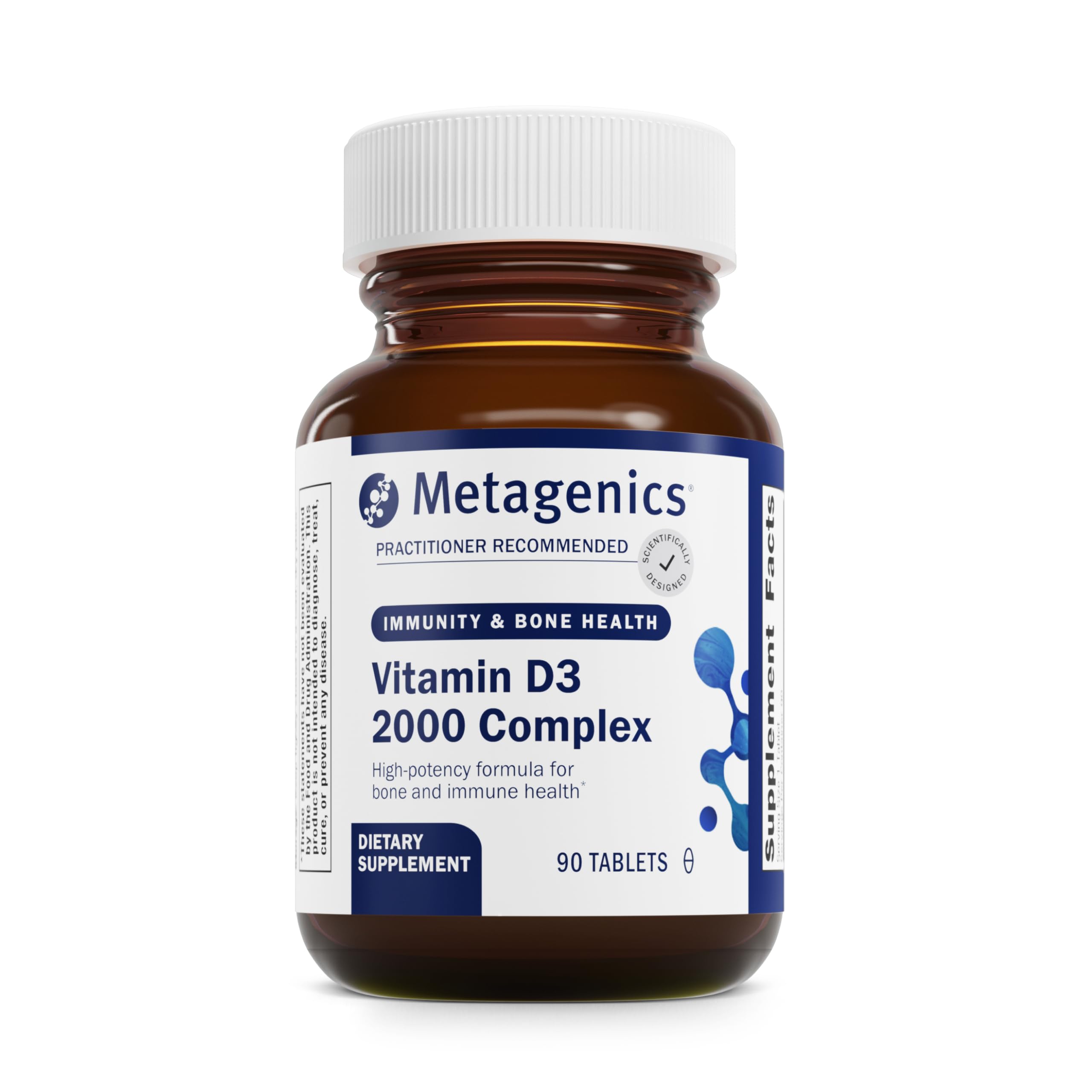 Metagenics D3 2000 IU bottle shown for daily bone health support