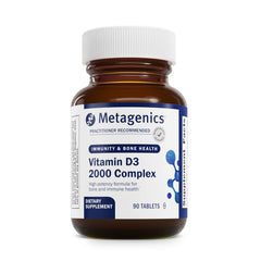 Metagenics D3 2000 IU bottle shown for daily bone health support