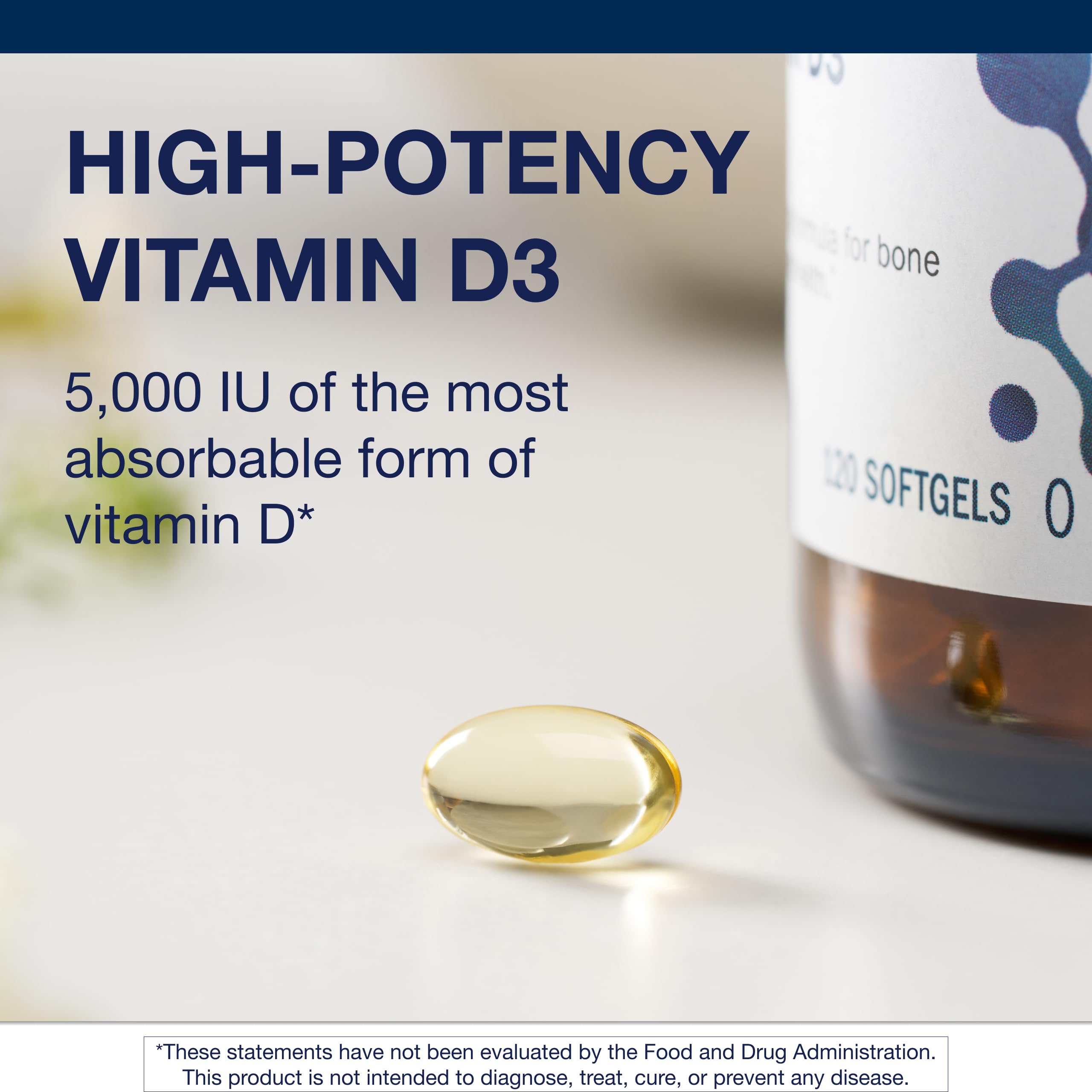 Vitamin D3 oil-based softgels in coconut oil medium for absorption.