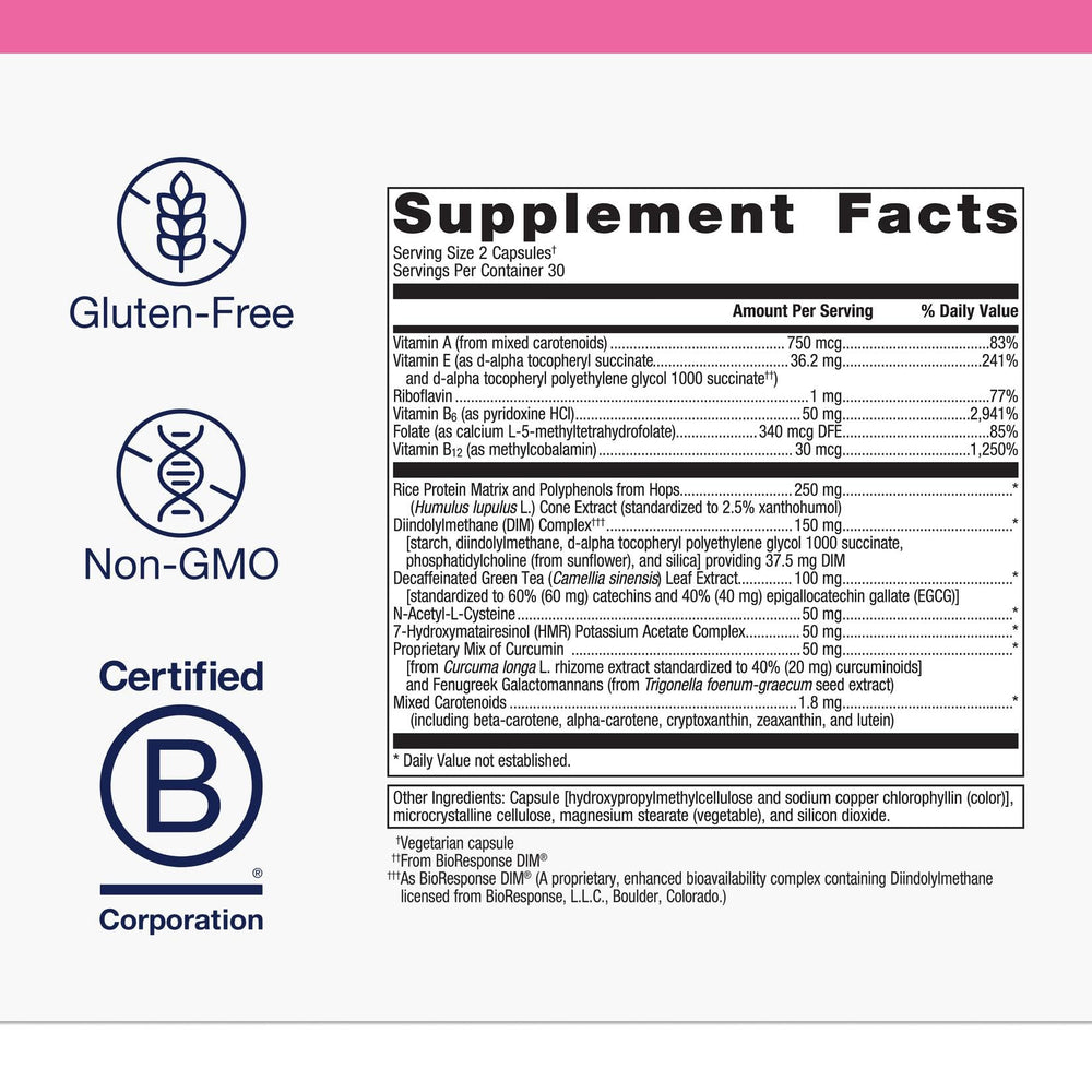 Metagenics EstroFactors bottle held for portable hormone support
