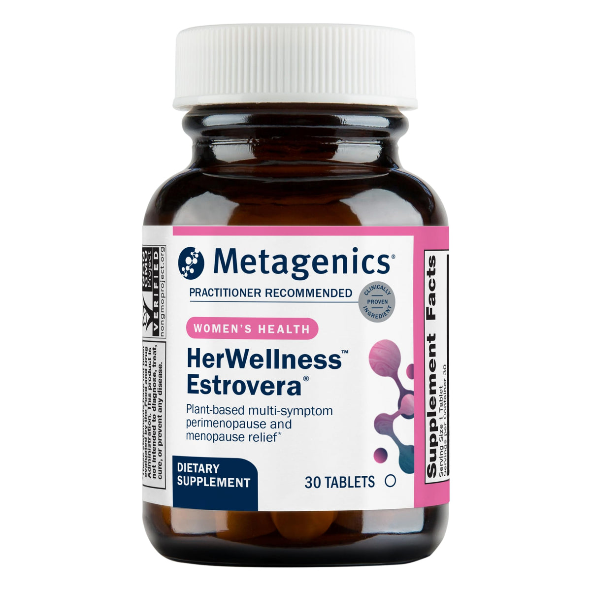 Metagenics Estrovera bottle front for menopause support and daily comfort