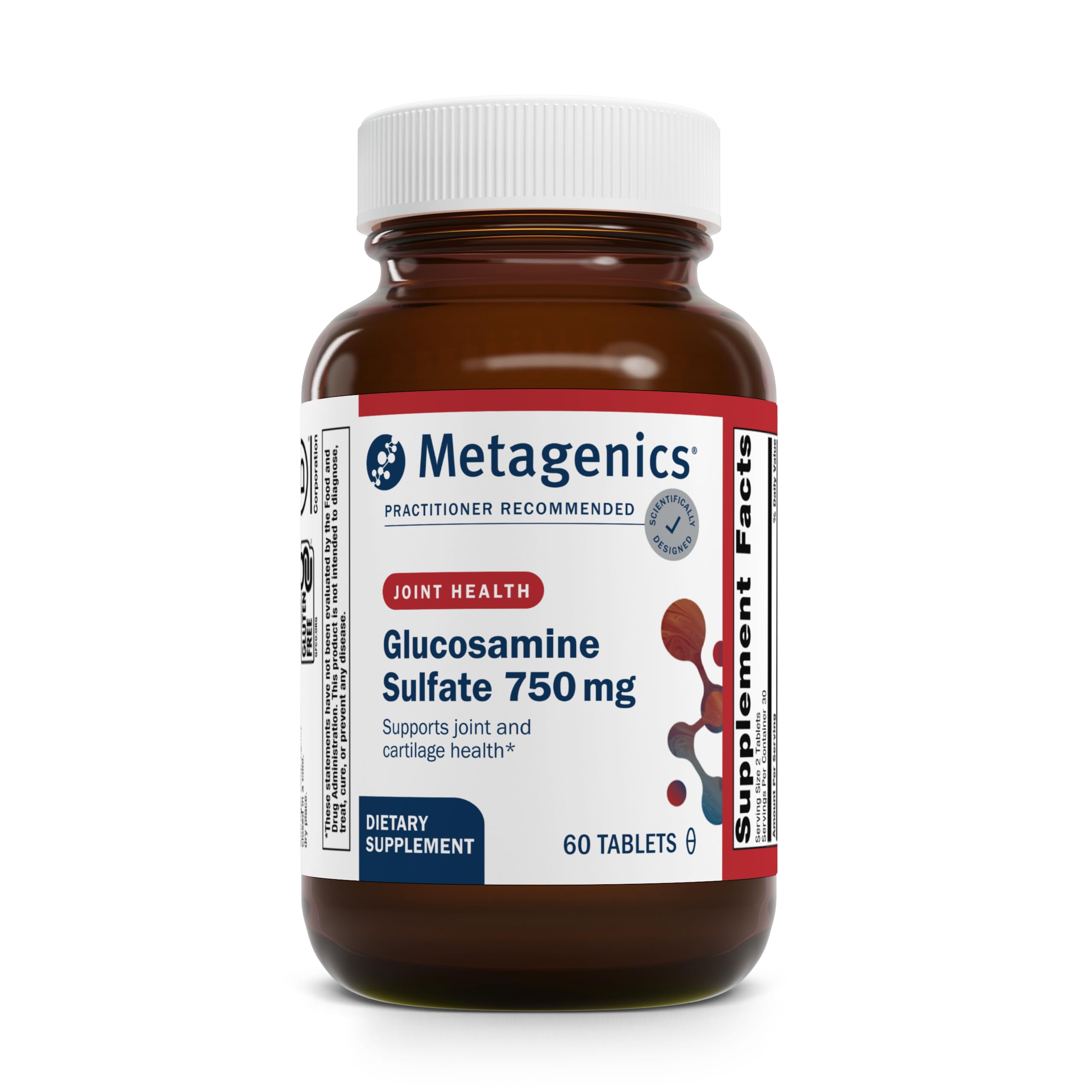 Metagenics glucosamine sulfate 1500 mg bottle front showing label for joint support and mobility