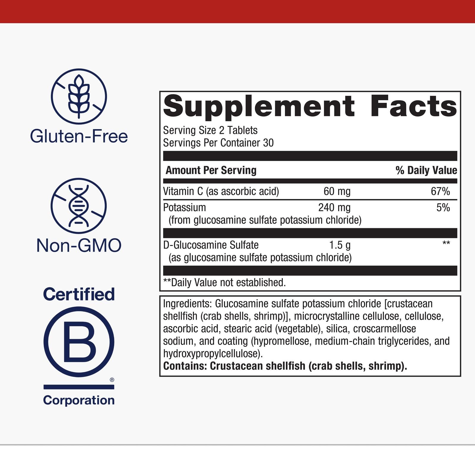 Metagenics glucosamine sulfate bottle pour illustrating easy daily dosing for joints