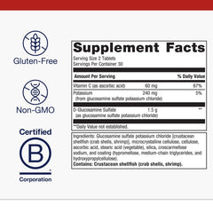 Metagenics glucosamine sulfate bottle pour illustrating easy daily dosing for joints