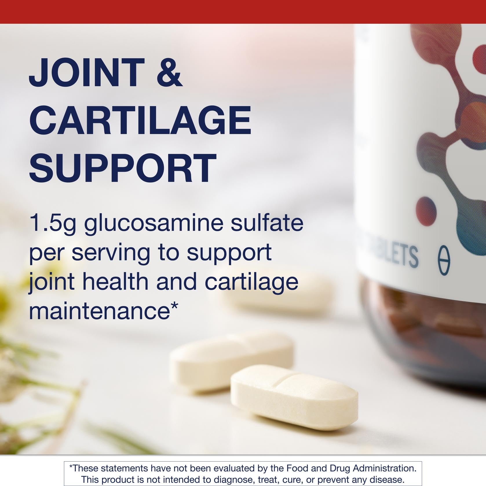 Metagenics Glucosamine Sulfate ingredients panel featuring potassium and vitamin C highlights.