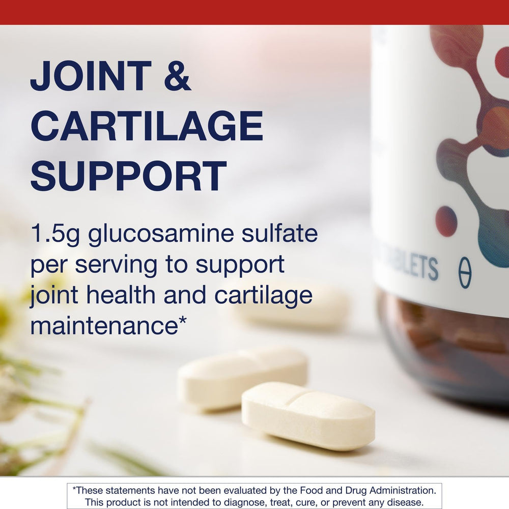 Metagenics Glucosamine Sulfate ingredients panel featuring potassium and vitamin C highlights.