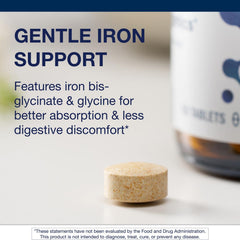 Metagenics Hemagenics bottle label highlighting gluten-free and vegetarian ingredients.