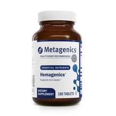 Metagenics Hemagenics iron tablets bottle supports red blood cell formation and energy.