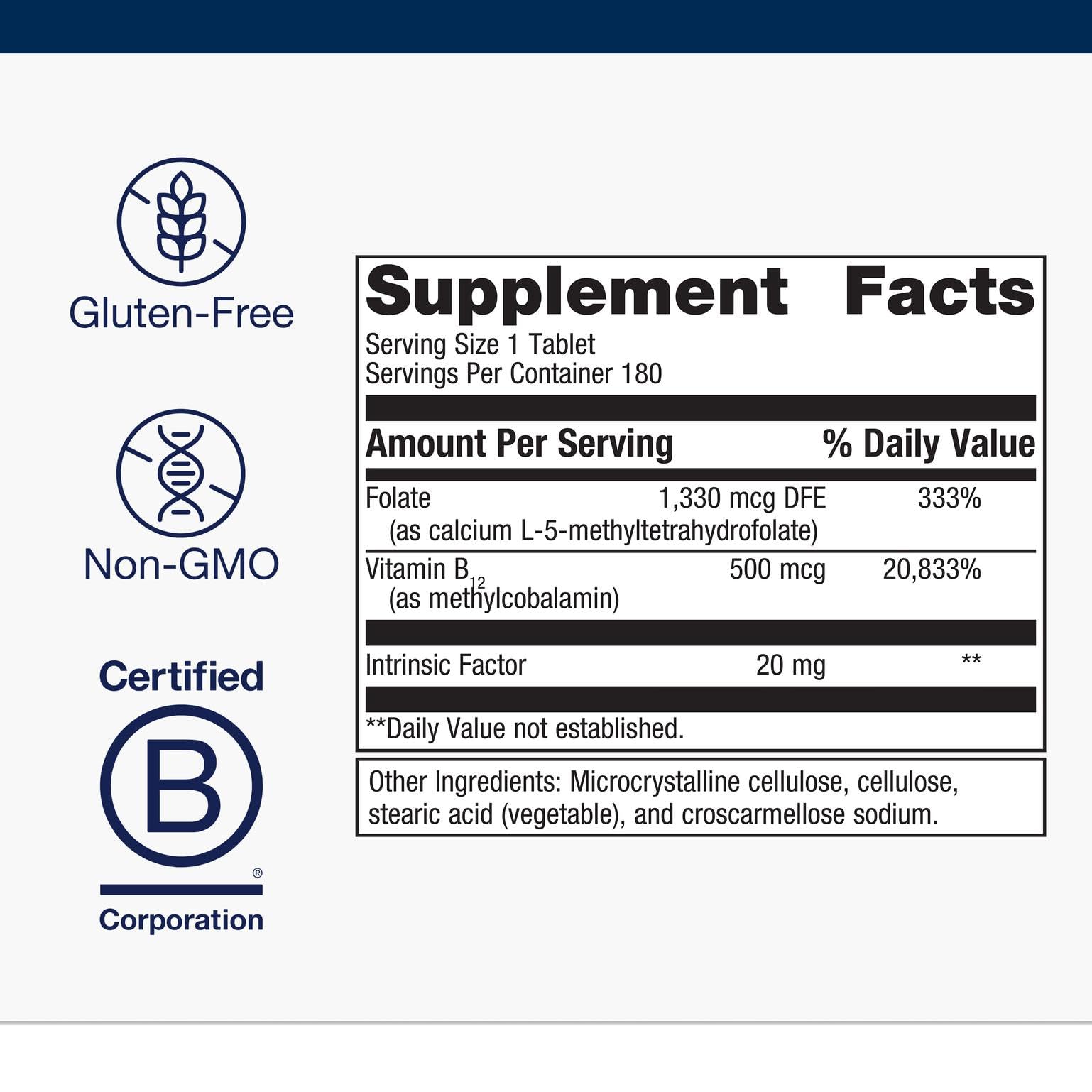 Metagenics Intrinsi B12-Folate label showing non-GMO and gluten-free details.