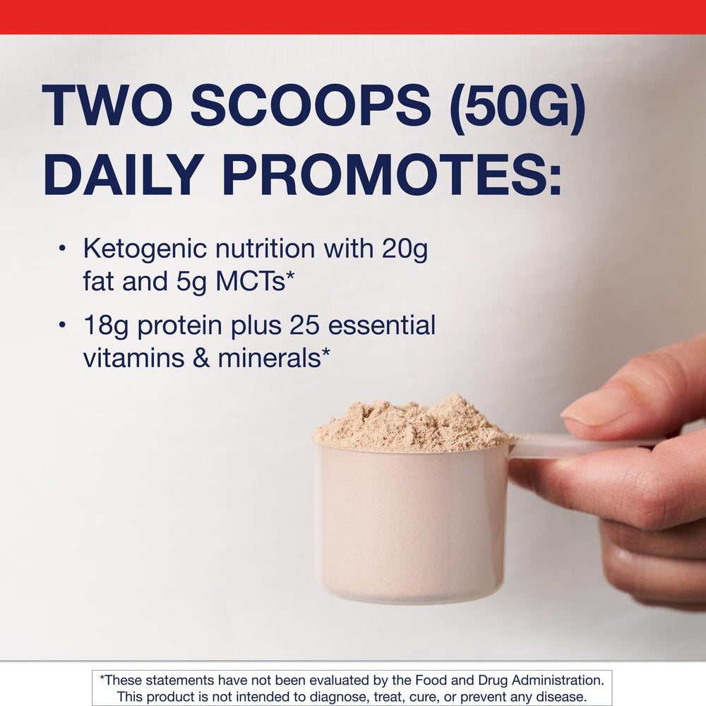 Metagenics Ketogenic Shake chocolate being poured for a smooth, sugar-free shake