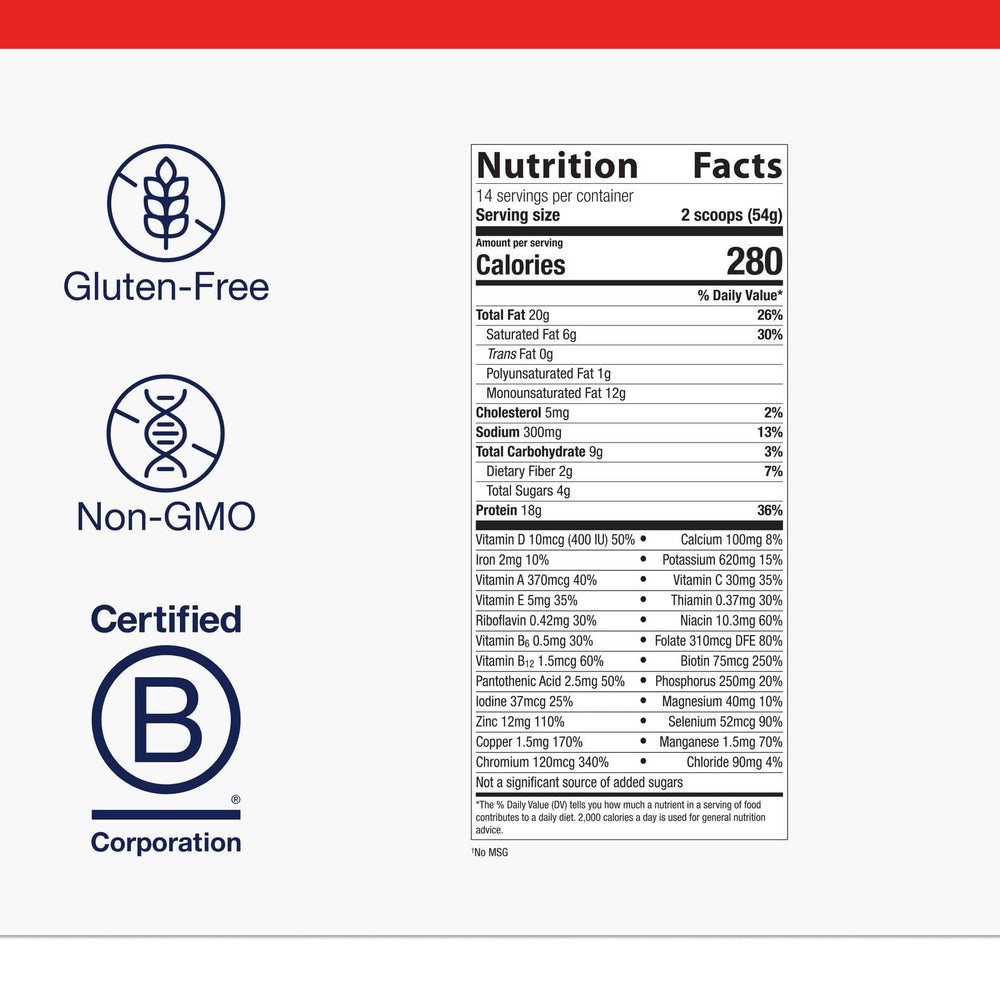 Metagenics Ketogenic Shake gluten-free label highlighting non-GMO ingredients