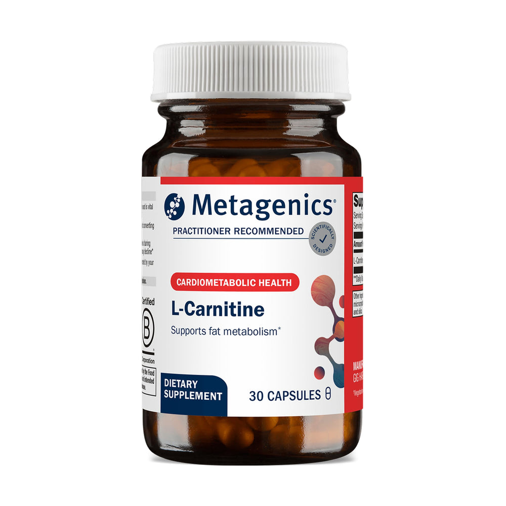Metagenics L-Carnitine 500 mg bottle for daily energy support.