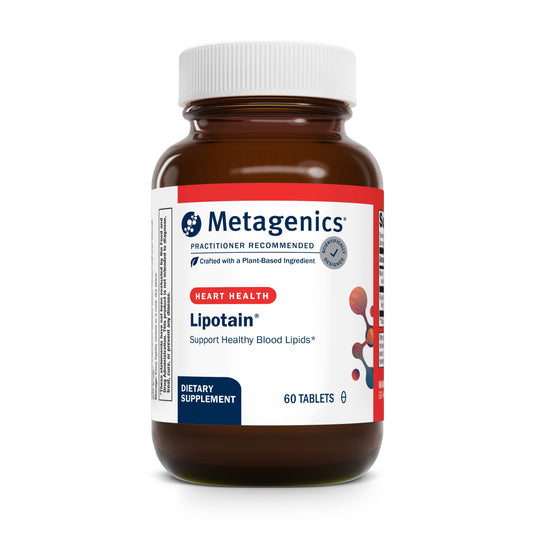 Metagenics Lipotain bottle front view showing non-flush niacin for lipid support