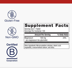 Metagenics Magnesium Glycinate dosage card illustrating fast absorption.