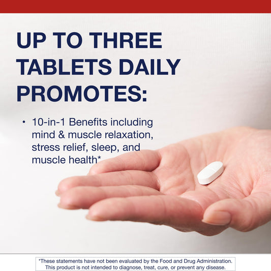 Metagenics Magnesium Glycinate tablets close-up for daily muscle comfort.