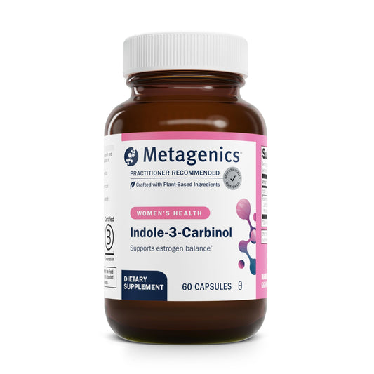 Metagenics Meta Indole-3-Carbinol bottle front with capsules for estrogen balance