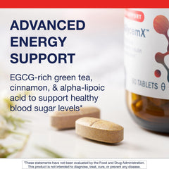 Metagenics MetaGlycemX capsules close-up features alpha-lipoic acid and EGCG