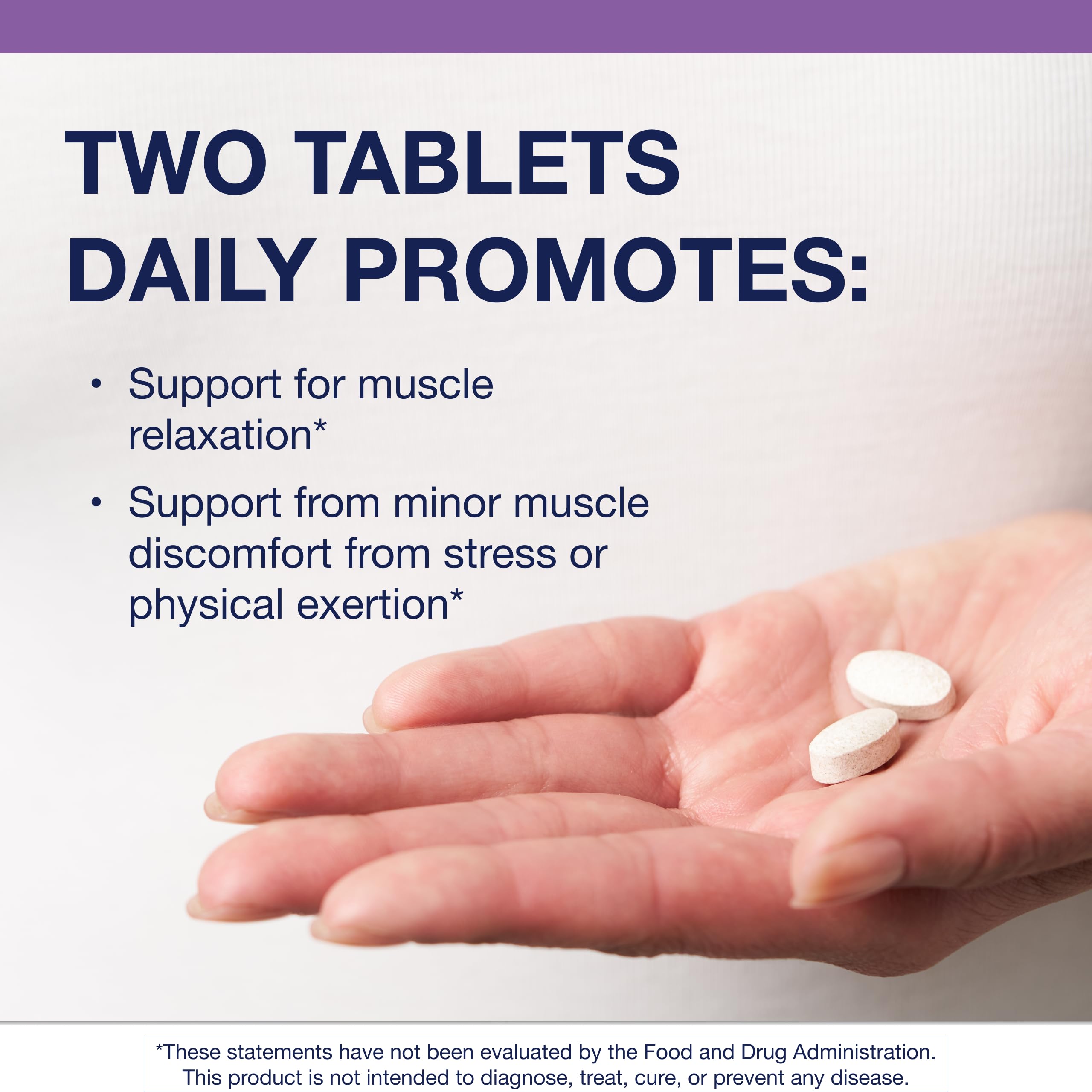 Metagenics MyoCalm tablets close-up showing calcium and magnesium for daily use