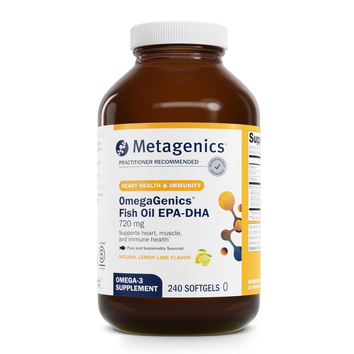 Metagenics OmegaGenics bottle front—high-potency omega-3 for heart and brain support