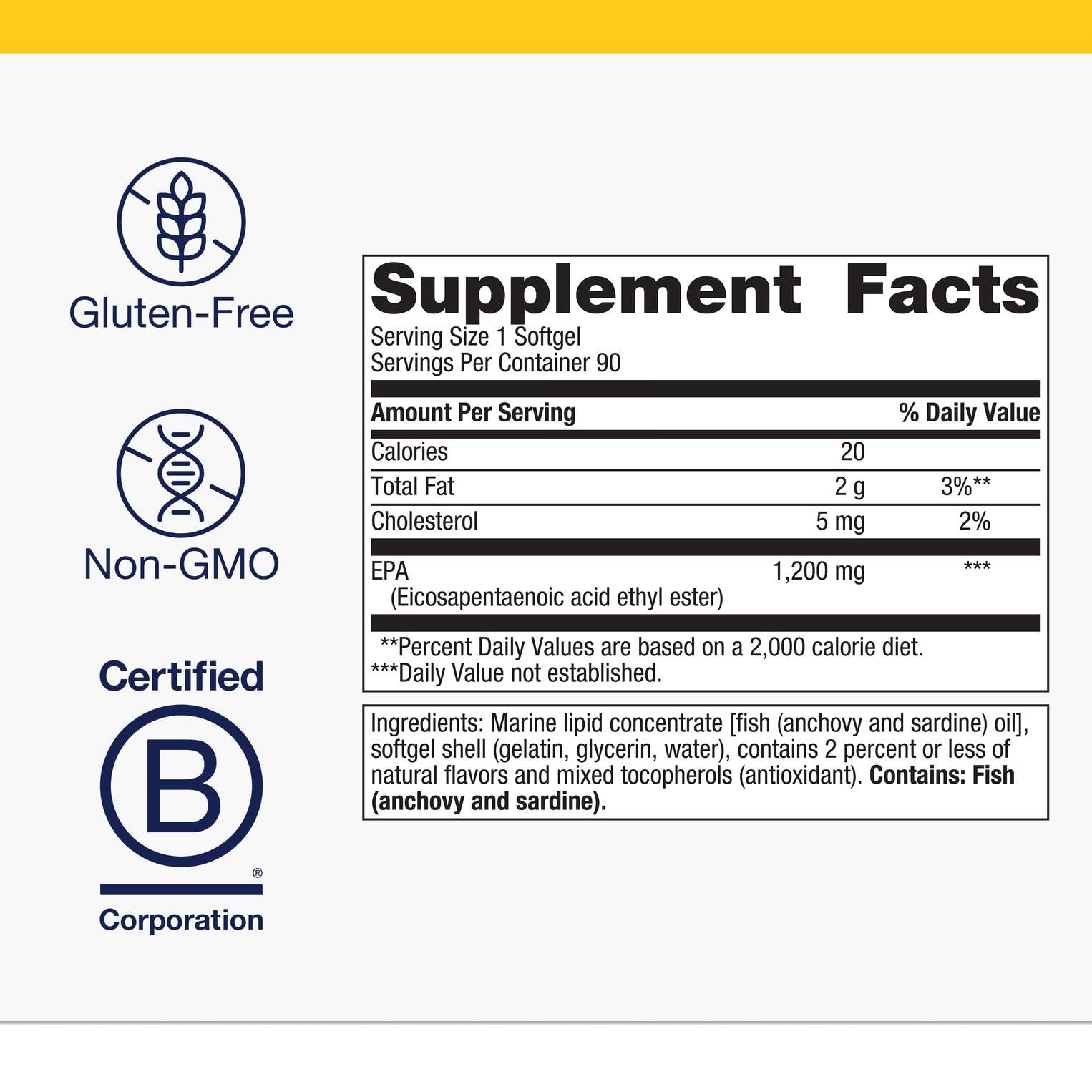 Metagenics OmegaGenics burpless formula label image indicating digestibility and value