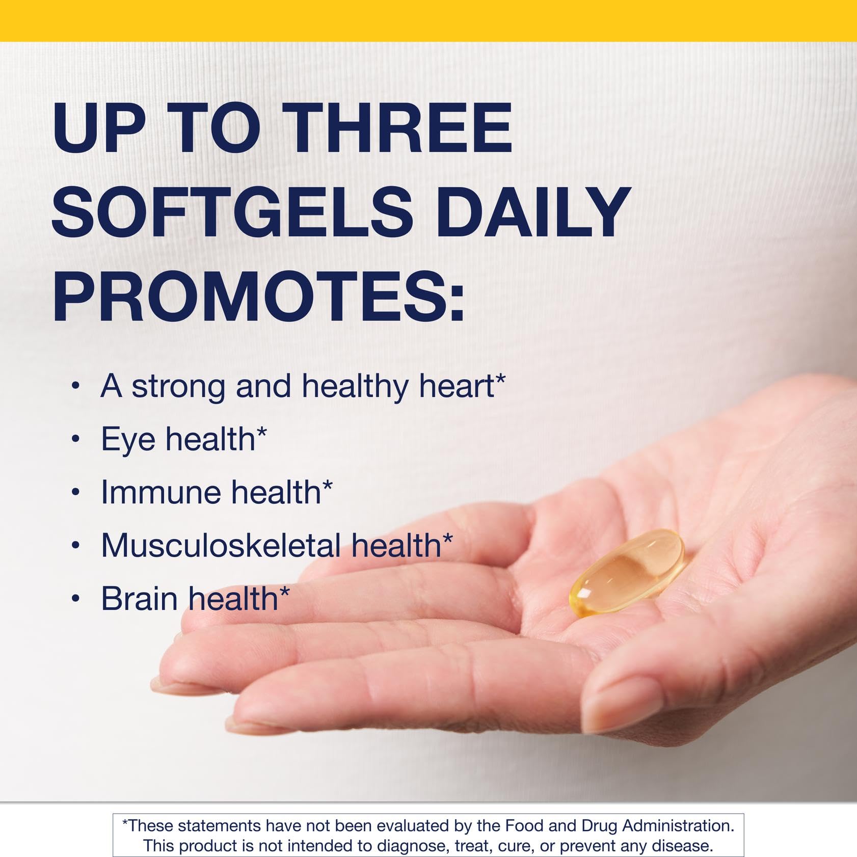 Closeup of Metagenics OmegaGenics EPA-DHA softgels emphasizing purity and easy-to-swallow form.