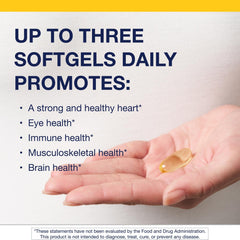 Closeup of Metagenics OmegaGenics EPA-DHA softgels emphasizing purity and easy-to-swallow form.