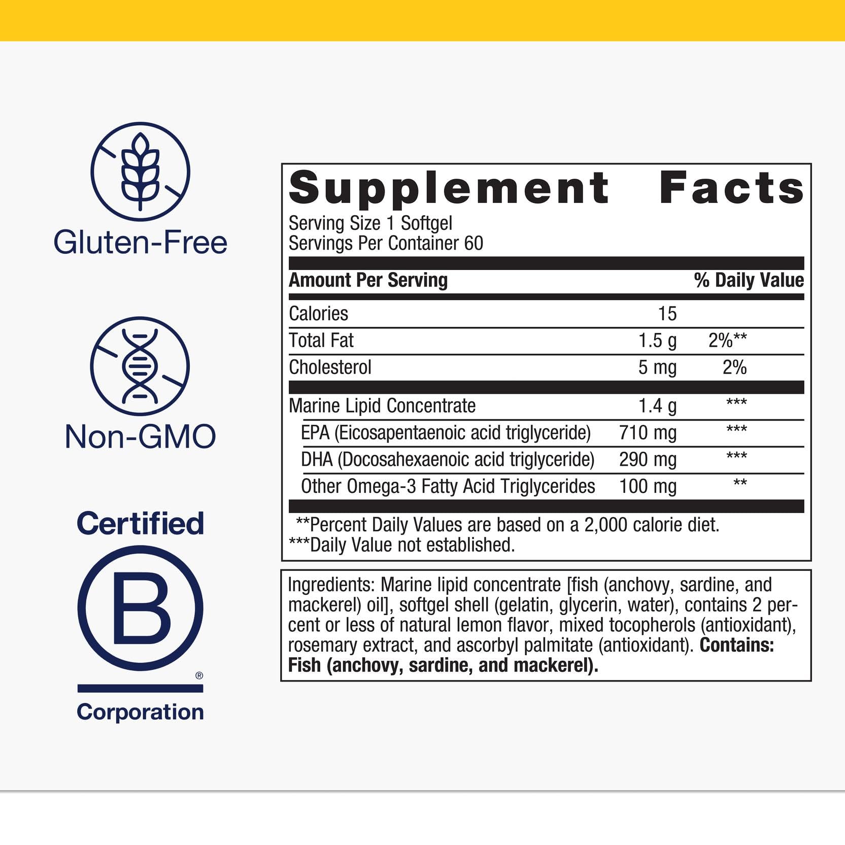 Sustainability seal on Metagenics OmegaGenics EPA-DHA bottle signals eco-friendly sourcing.