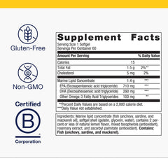 Sustainability seal on Metagenics OmegaGenics EPA-DHA bottle signals eco-friendly sourcing.