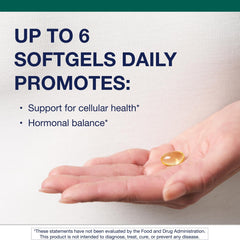 Metagenics OmegaGenics softgels close-up for easy daily use promoting hormonal balance.