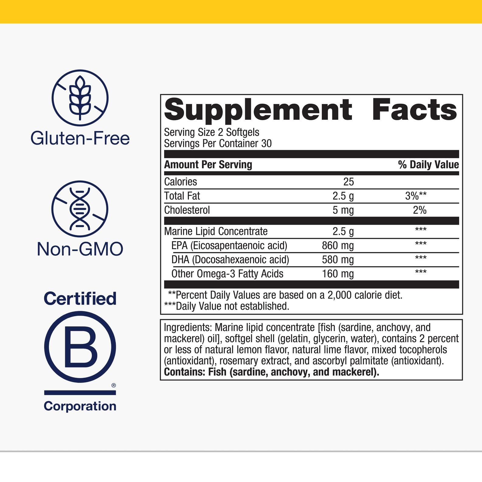 Metagenics OmegaGenics bottle nutrition facts panel image may reassure purity and product transparency