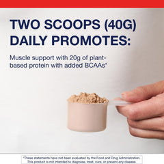 Scoop beside Metagenics chocolate protein powder for a quick boost