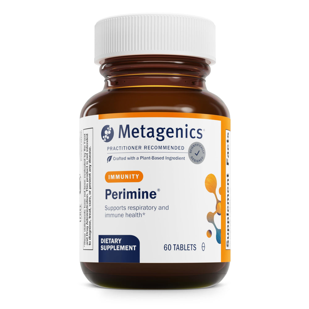 Metagenics Perimine bottle label signaling daily respiratory support