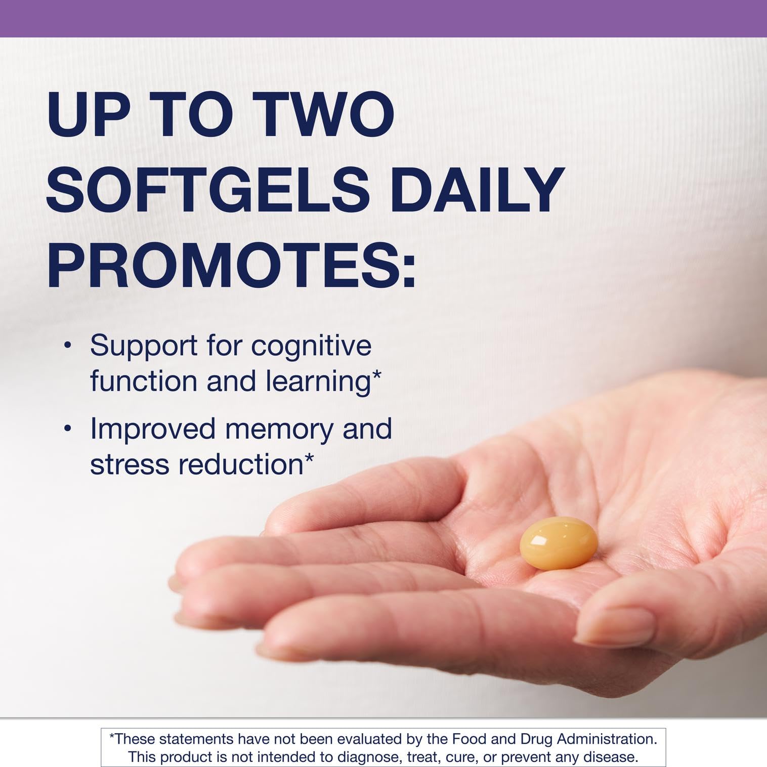 Metagenics Phosphatidylserine bottle pour showing easy daily dosing for focus