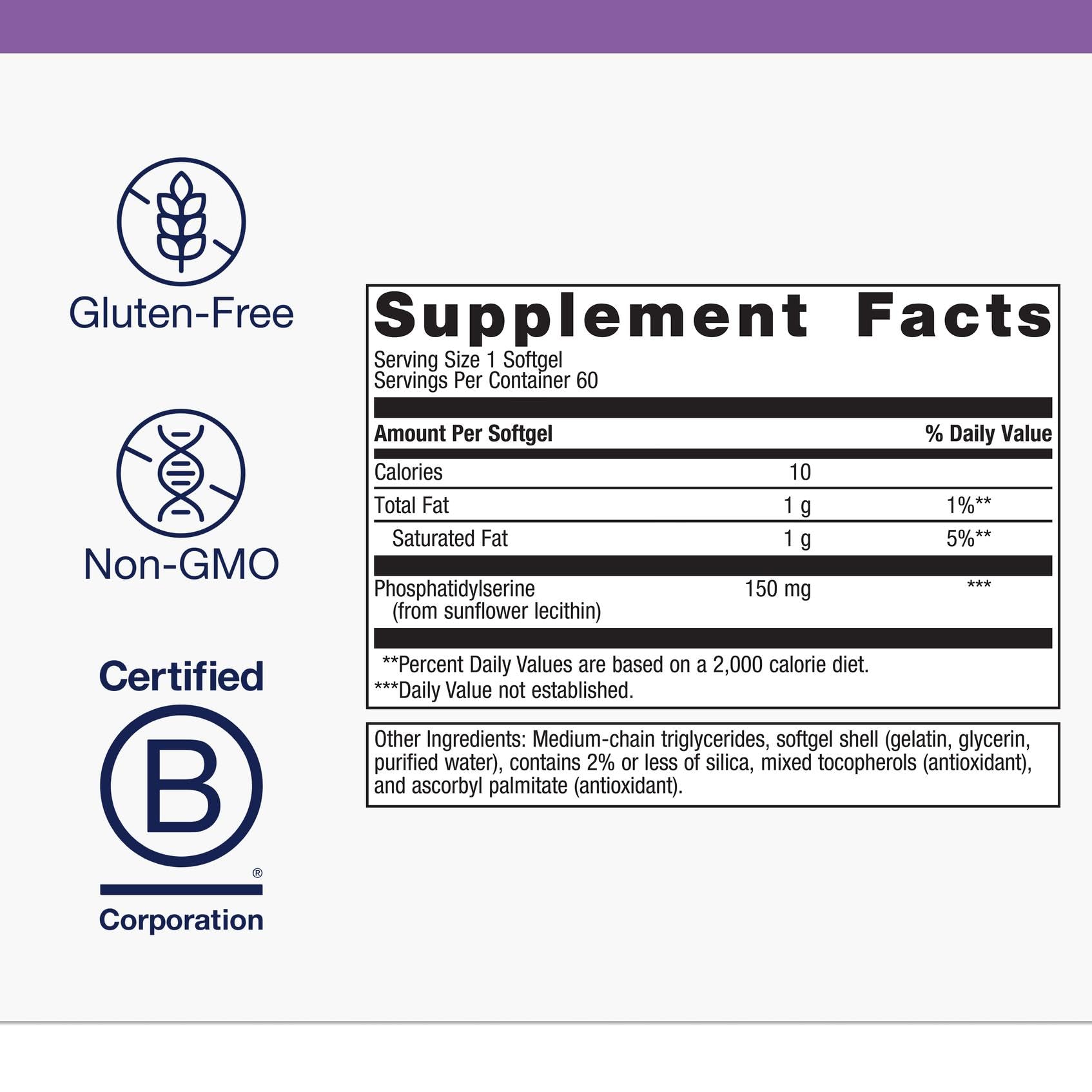 Metagenics Phosphatidylserine sunflower lecithin ingredient highlights non GMO sourcing