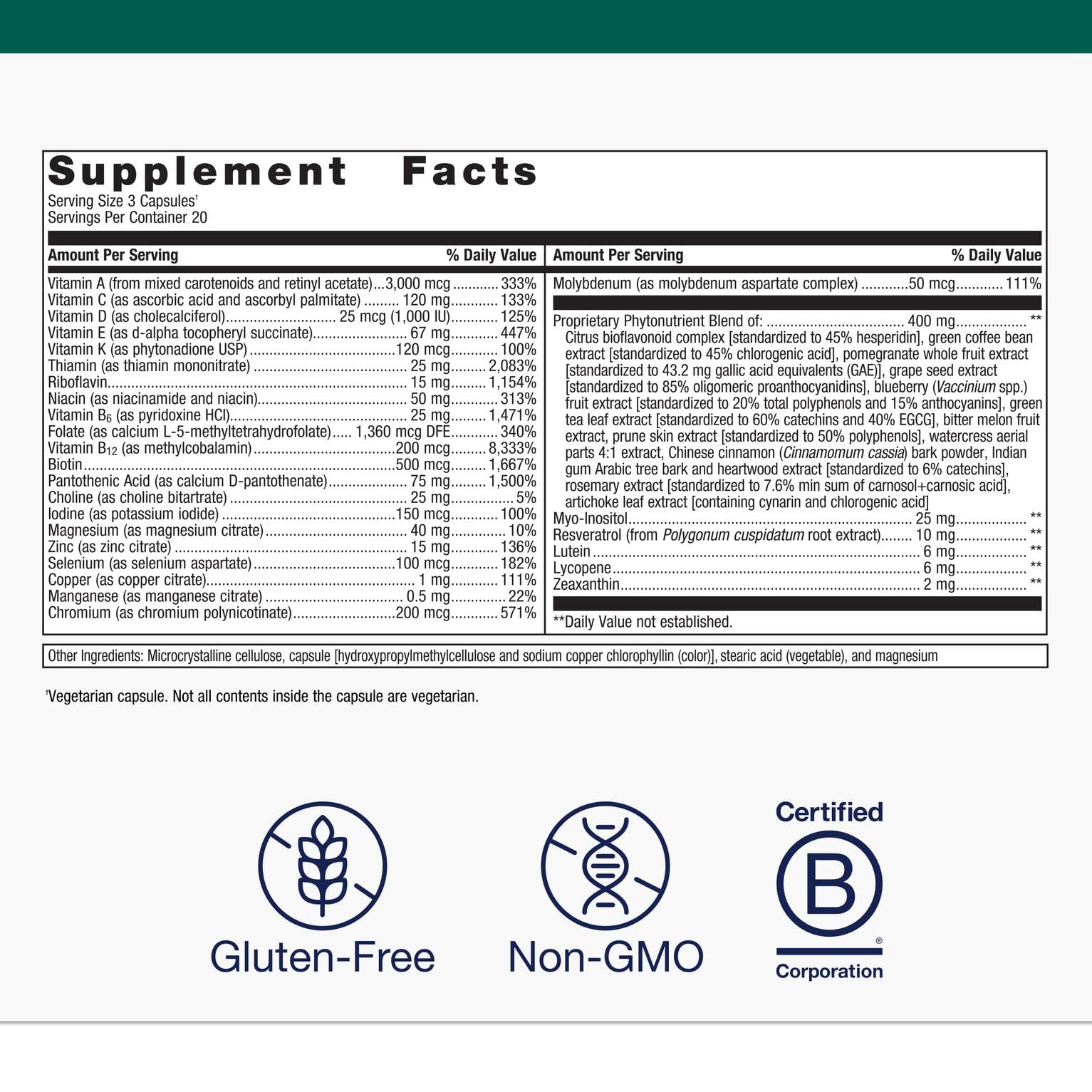 Metagenics PhytoMulti pill front view emphasizing convenient daily nutrition.
