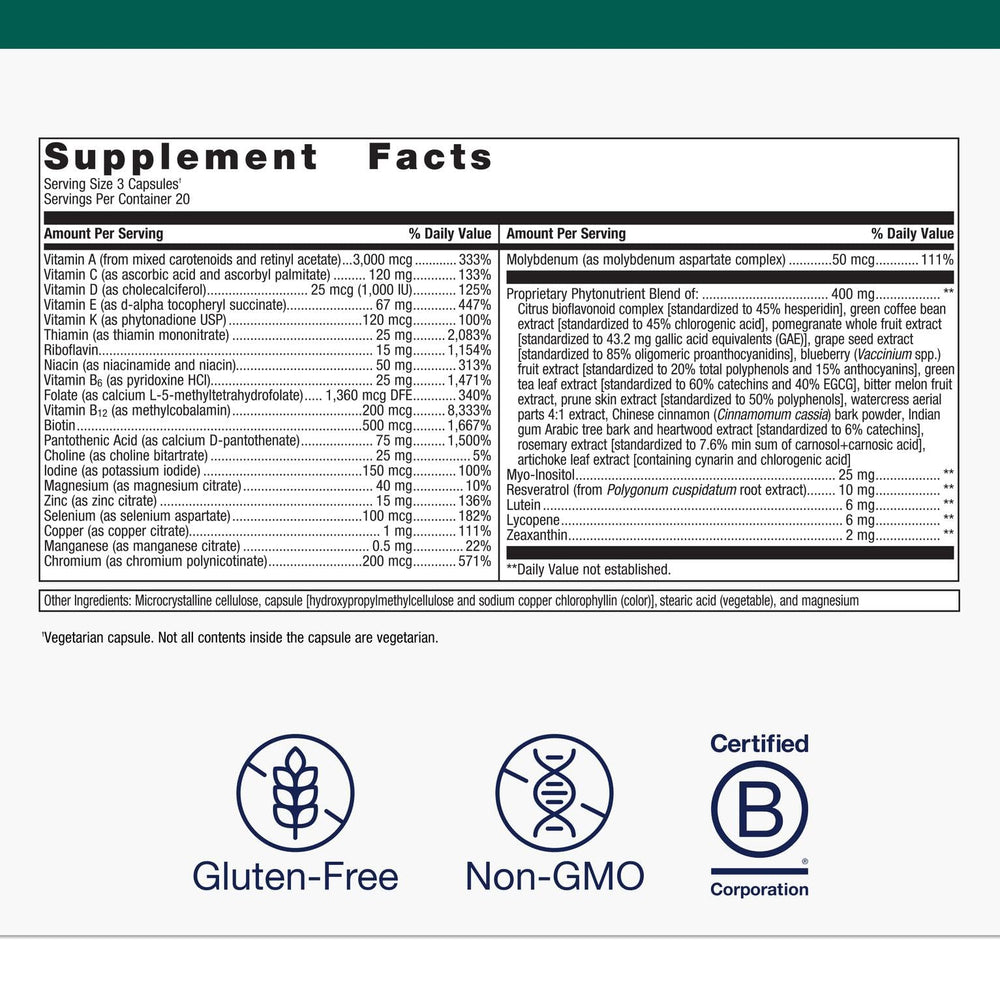 Metagenics PhytoMulti pill front view emphasizing convenient daily nutrition.