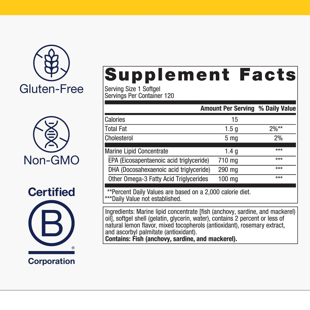 Metagenics OmegaGenics purity with antioxidants signals potency and tolerance.