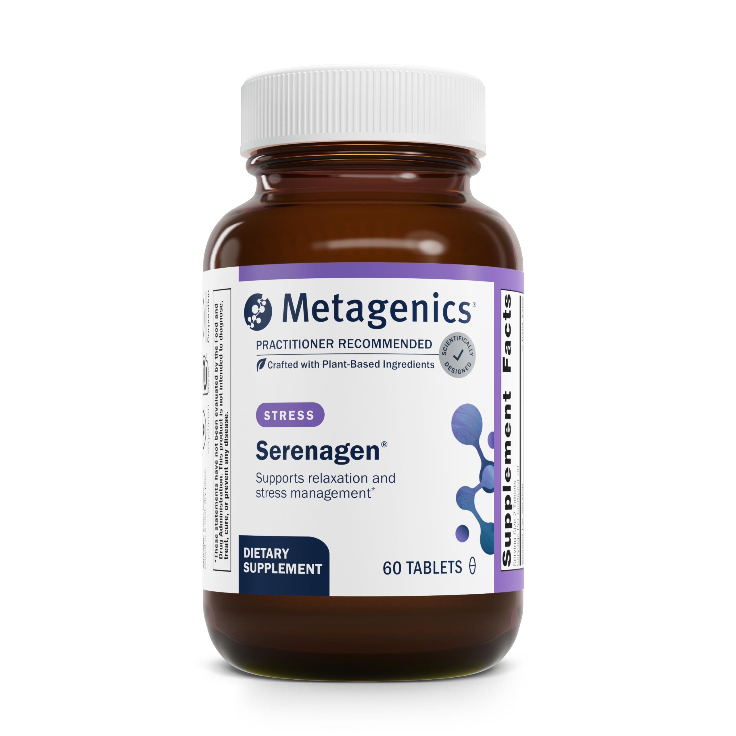Metagenics Serenagen bottle front view highlighting stress-support formula.