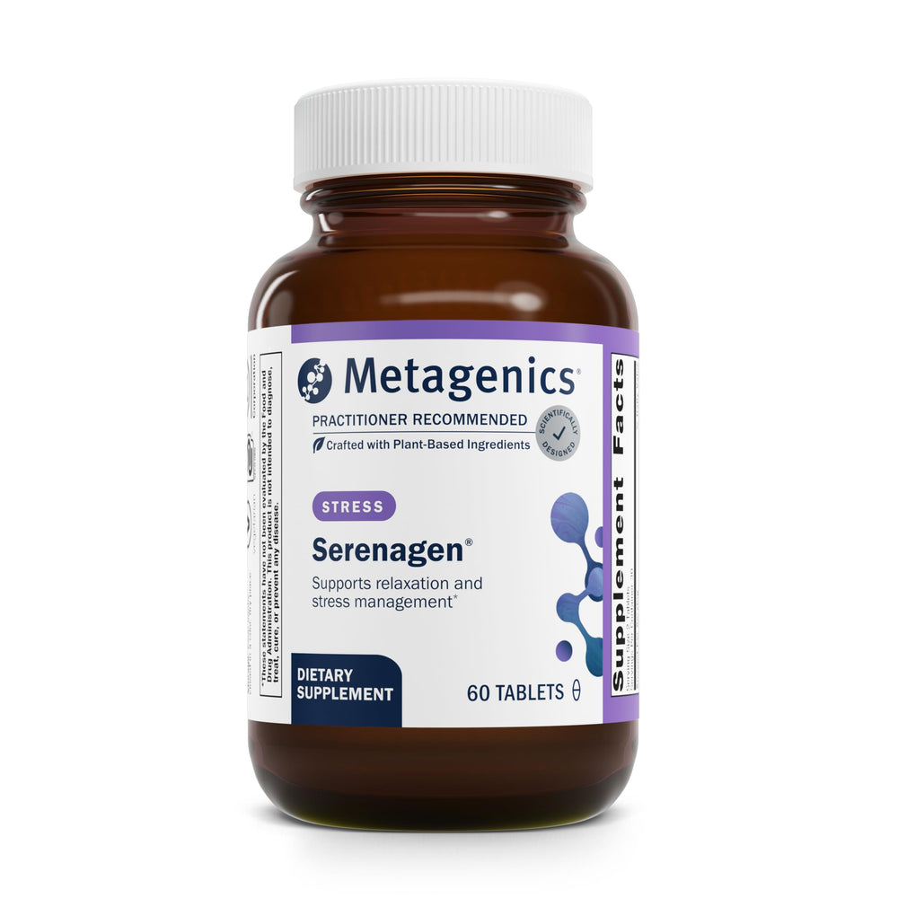 Metagenics Serenagen bottle front view highlighting stress-support formula.