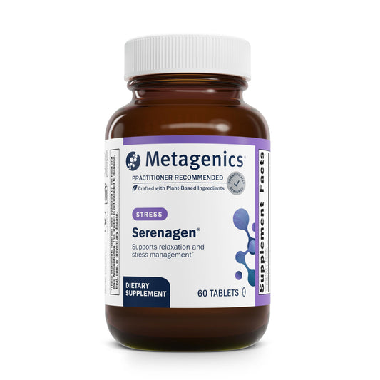Metagenics Serenagen bottle front view highlighting stress-support formula.