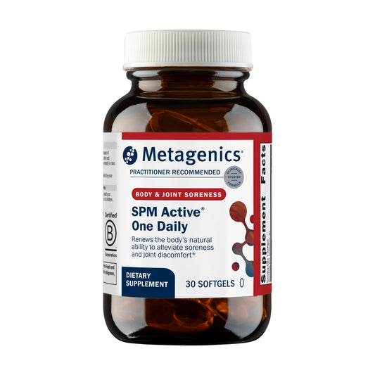 Metagenics SPM Active bottle front showing easy daily joint support potential.