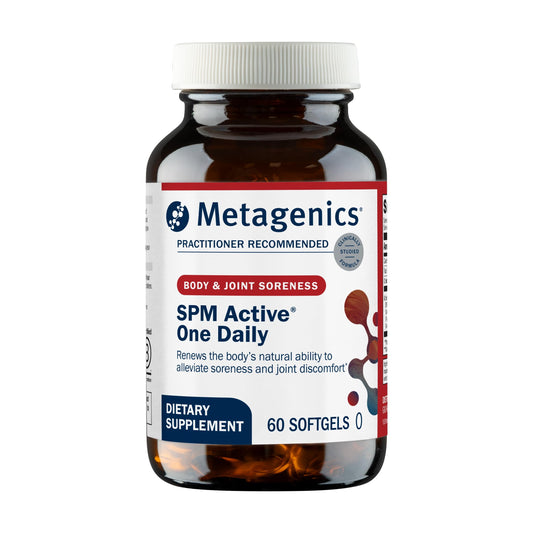 Metagenics SPM Active bottle front with 60 softgels for daily wellness and potential joint comfort.