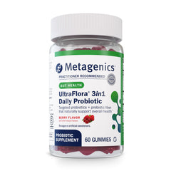 Metagenics UltraFlora gummies pack shot showing convenient daily gut support